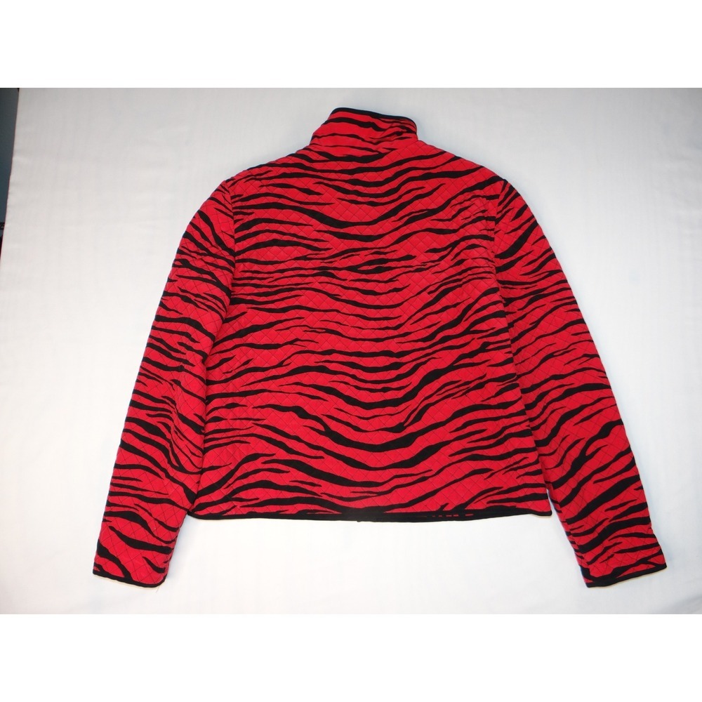Maggy London Red Black Tiger Stripe Quilted Silk Jacket Size 14